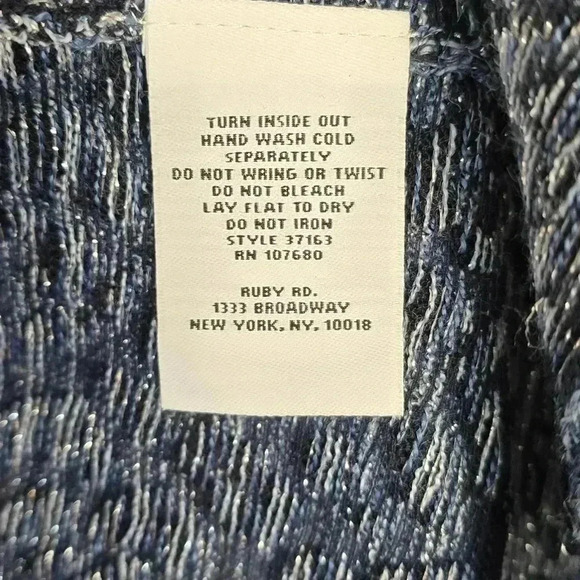 Ruby Rd Womens Large Leopard Fringe Blue Metallic Silver Thread Cardigan Sweater - Picture 3 of 6